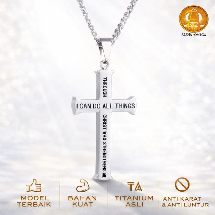 Kalung Salib Injil Filipi 4:13 Kalung Salib Kristen Katolik Jewellery