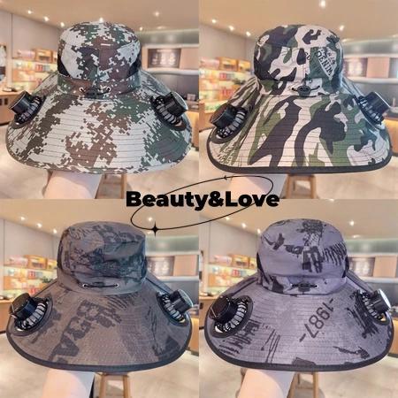 Topi Matahari Anti UV Visor Topi Surya Kipas Ganda Topi Masker Army Luar Ruangan Hiking Topi Pantai