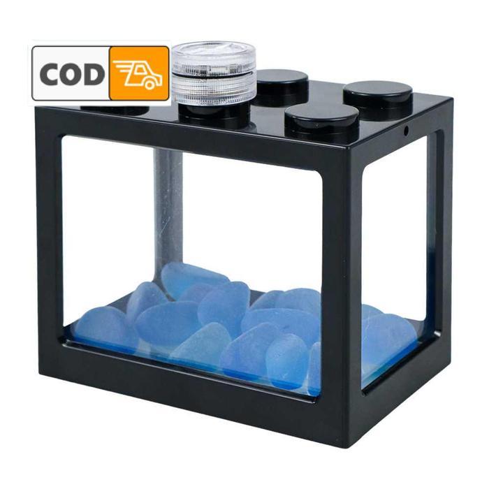 Aquarium Mini Ikan Cupang Hias Unik Model Lego Block Dengan Lampu Led Berwarna
