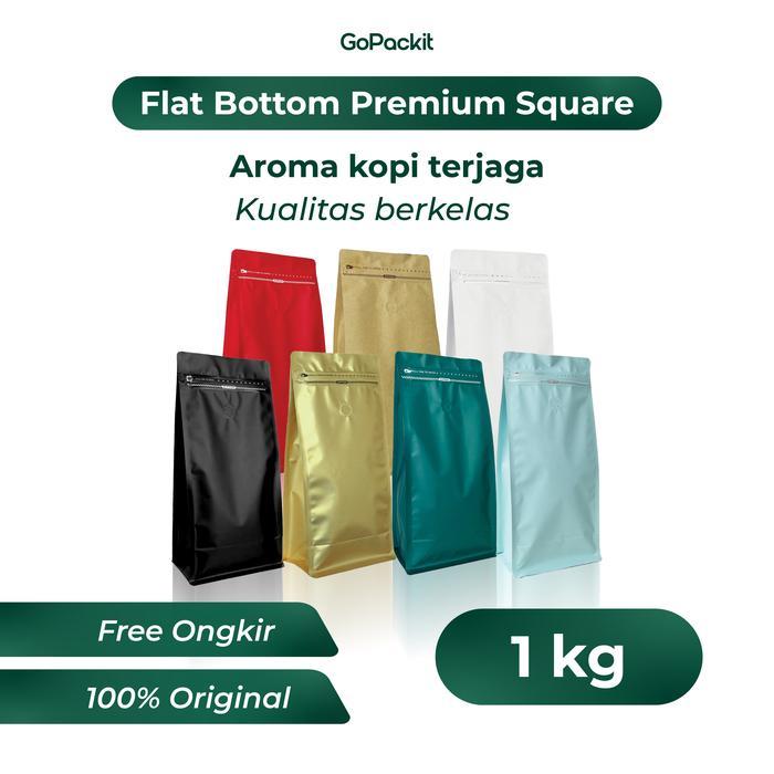 Kemasan Kopi 1 Kg Hitam Flat Bottom Premium Packaging Kopi Kemasan Kopi Per 50 Pcs