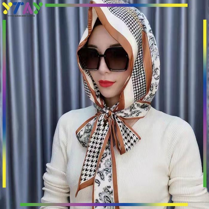 Hijab Voal Segi/Empat Motip Lasercut/Turban Instan Dewasa/Jilbab Motif Bunga/Satin Head Scarf/Satin