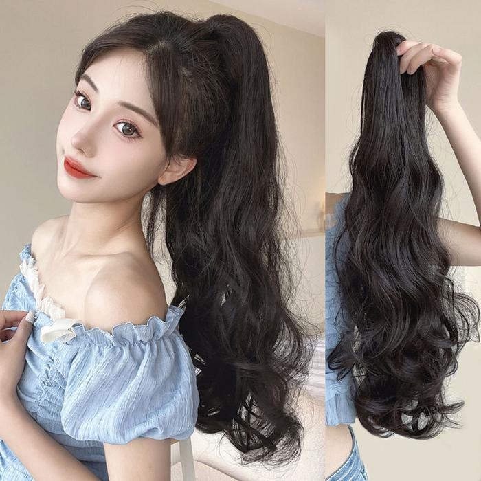 Ekor Kuda Rambut Buatan Rambut Palsu Wanita Jepit Rambut Kepang Ekor Kuda Palsu Cahaya Alami