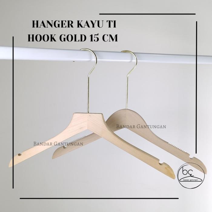 Hanger Kayu Cantelan Hook Gold Emas Murah Gantungan Baju Korea-BH