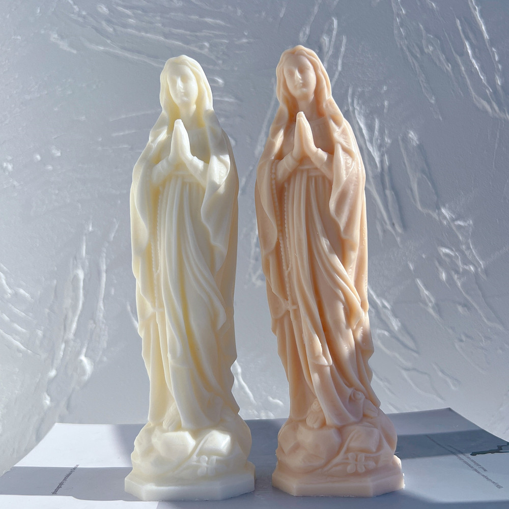 Virgin Mary Statue Candle Silicone Mold Catholic Blessed Virgin Mother Mary Figurines Candle Mould