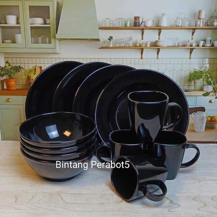 Promo Peralatan Makan Melamin 1 Set Dengan Piring, Mangkok, Dan Cangkir Moel Bulat Untuk Dinnerware