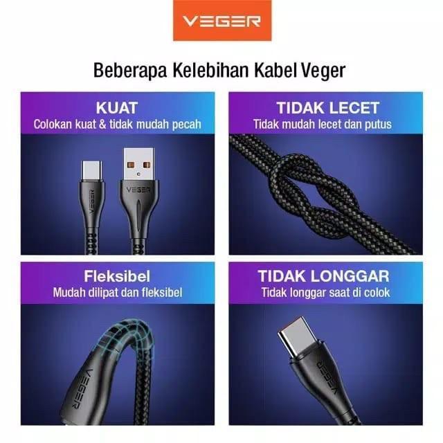Kabel Data Veger Ufo Micro - Type C Usb 1Meter Quick Charge 3.0 Ori Terbaru 