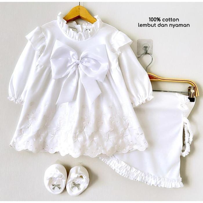 pure white baju muslim gamis dress aqiqah love putih bayi perempuan - aqila gamis