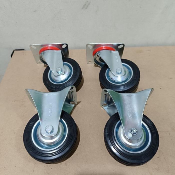 Roda Karet 4 Inch 1 Set Hidup & Mati Roda Gerobak 1Paket Putar + Mati Terjamin