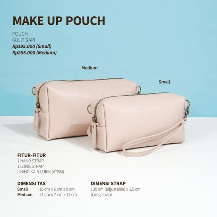 BIGSALE ABEKANI LEATHER MAKE UP POUCH KULIT SAPI ASLI LINING KAIN LURIK ATBM SMALL 18X5X9 CM &
