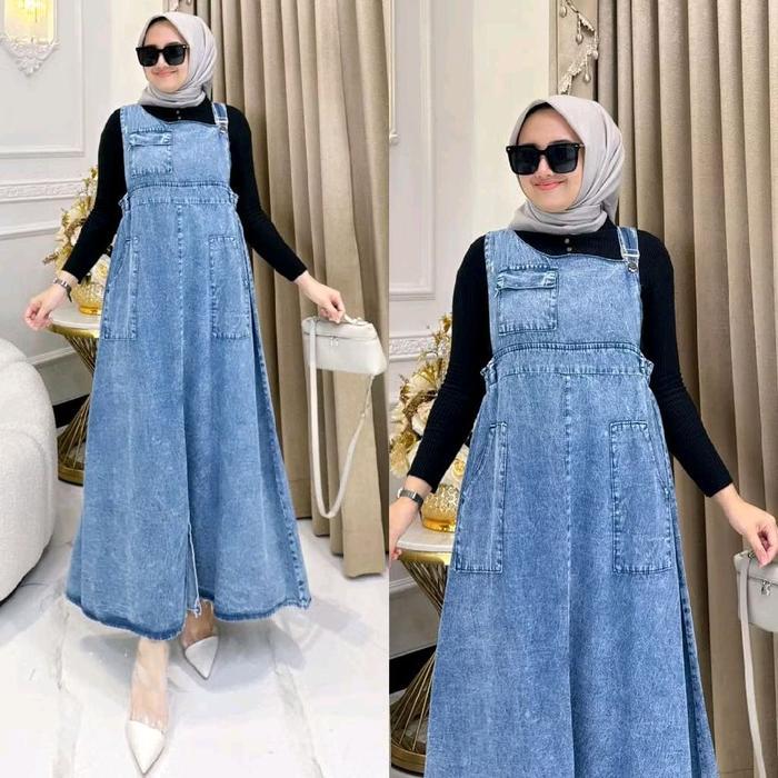 Promo Midi Dress Jeans Wanita Terbaru Jeans Snow Blue Dan Jeans Snow Hitam Terlaris