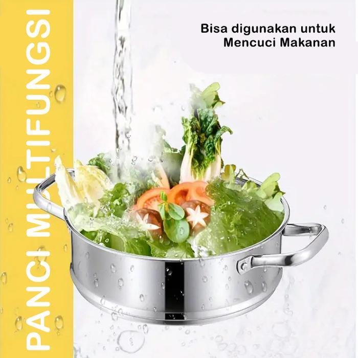 [Exclusive Babyoliv] Texania Panci Kukusan Serbaguna Set Dandang Dan Kukusan 2 Susun Full Stainless