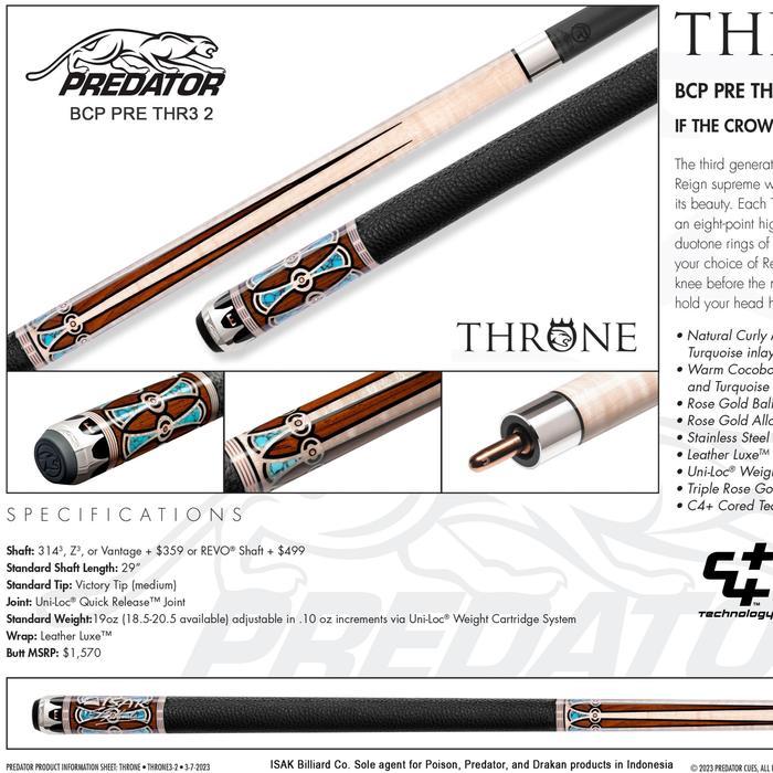 PREDATOR CUE THRONE3 2 - LOW DEFLECTION BILLIARD STICK BILIAR STIK ORI