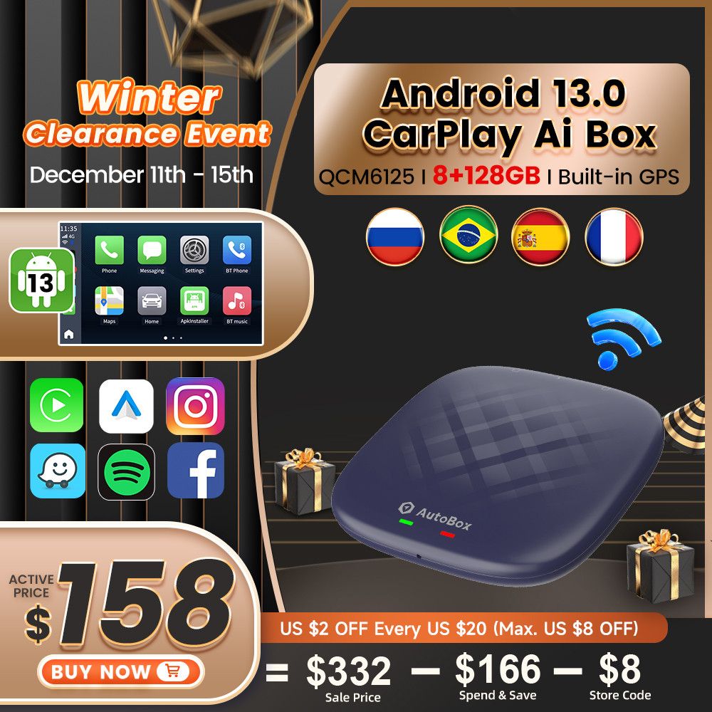 Autobox AI Box CarPlay Android 13 TV Box Built-in Video Apps TV Waze
