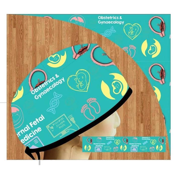 dokter/Scrub hat/Surgical cap/Headcap Topi Dokter Scrub Hat Surgical Cap Printing Obgyn Warna Toska 