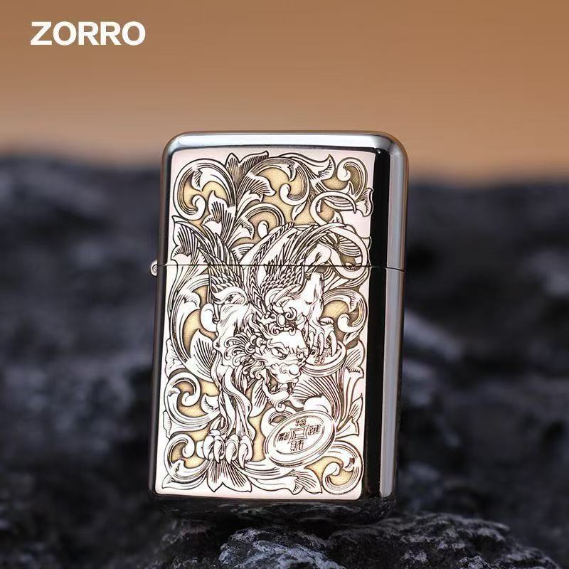ZORRO's New Z790 Original Copper Kerosene Lighter, Peony Double-sided Engraved Kerosene Lighter,