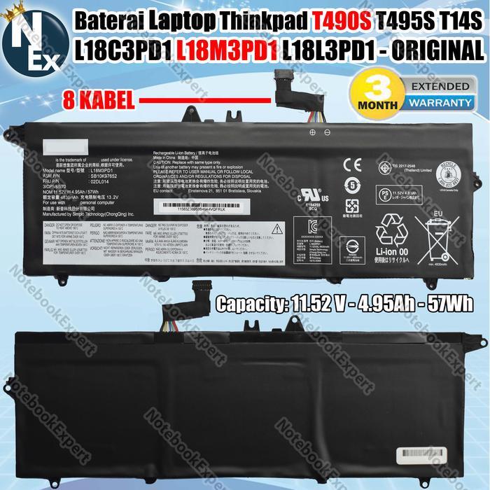 Baterai Thinkpad T490S T495S T14S L18C3Pd1 L18M3Pd1 L18L3Pd1 - Original