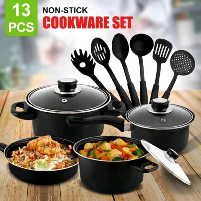 TERJAMIN cookware set 13 pcs / cookware set 13 in 1 / series hitam