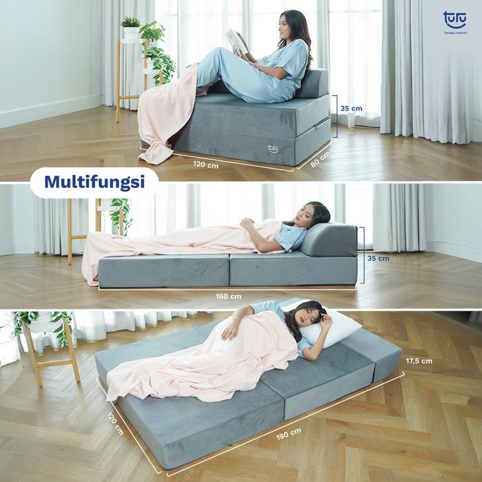 Promo Turu Sofa Bed 2In1 Uk. 120X190 Turu Minimalis Grey / Trifold Kasur Sofa Terlaris