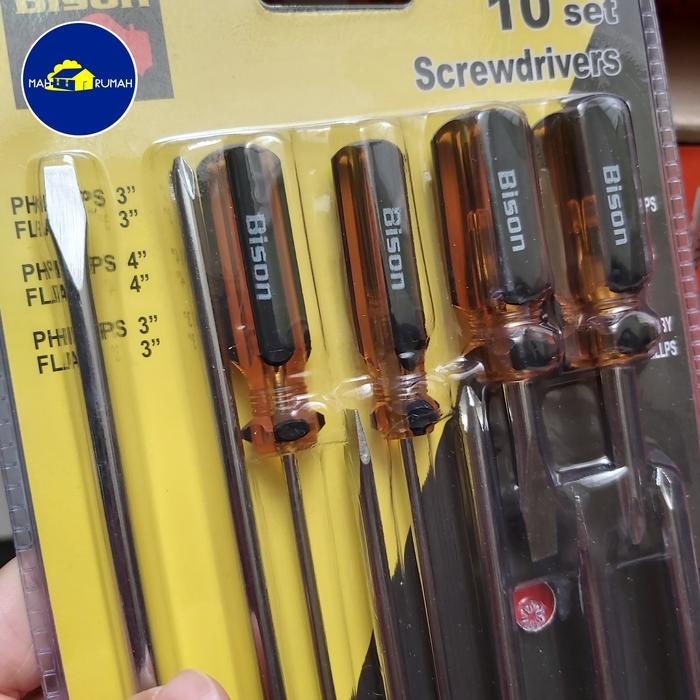 Obeng Set 10Pcs 10 Pcs Radio Cebol Min Minus Plus 2" 3" 4" 6" - Bison Terlaris
