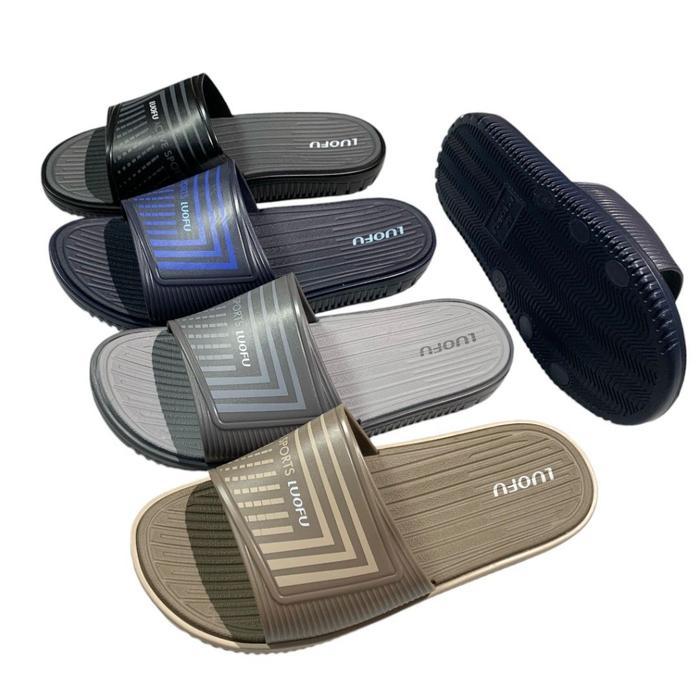 Luofu Sandal Selop Karet Pria Garis Empuk Import E6168H-BRE12 (AE3)