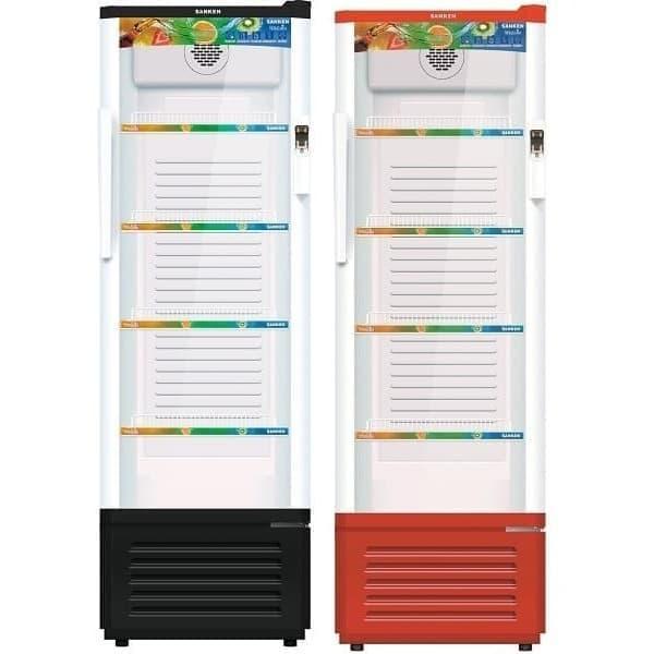 Showcase Sanken SRS 278 Merah Hitam Lemari Pendingin 4 Rak 270 Liter