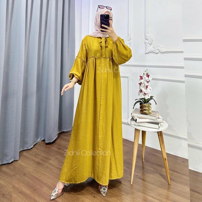 MURAH ALMIRA Dress Polo Linen Premium Polos Gamis Kancing Nyaman