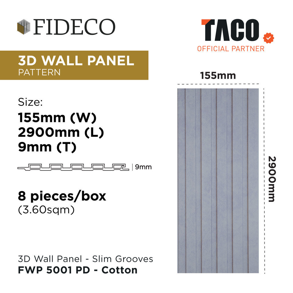 TACO FIDECO WPC 3D Wall Panel Slim Grooves Motif Kayu Per 1 Lembar - FWP 5001 PD - Cotton