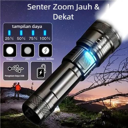 Awet Senter LED Super Terang Tahan Air Baterai Tahan Lama Bisa Cas HP Bonus Kabel Charging Cocok