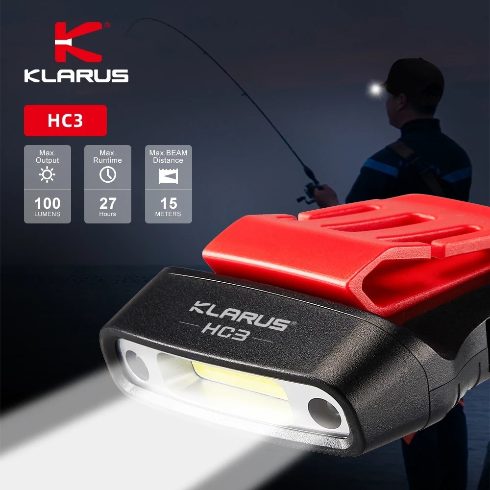 Klarus HC3 Rechargeable COB Headlight USB Head Flashlight 100lm Clip on Hat Light Motion Sensor