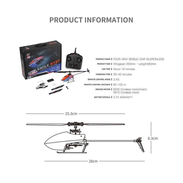 WL XK K127 K200 C129 RC Helikopter 6-Axis Gyro 4CH 2.4G Mainan Helikopter