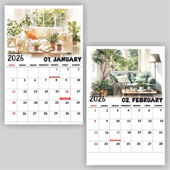 Kalender Dinding 2026 Kalender Dinding Aesthetic 2026 Terlaris