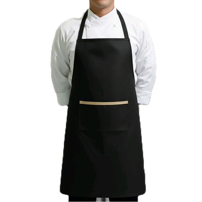 Celemek Cheff-Celemek Kain Premium-Celemek Kattun Drill -Celemek Dewasa-Hitam Polos-Celemek Masak
