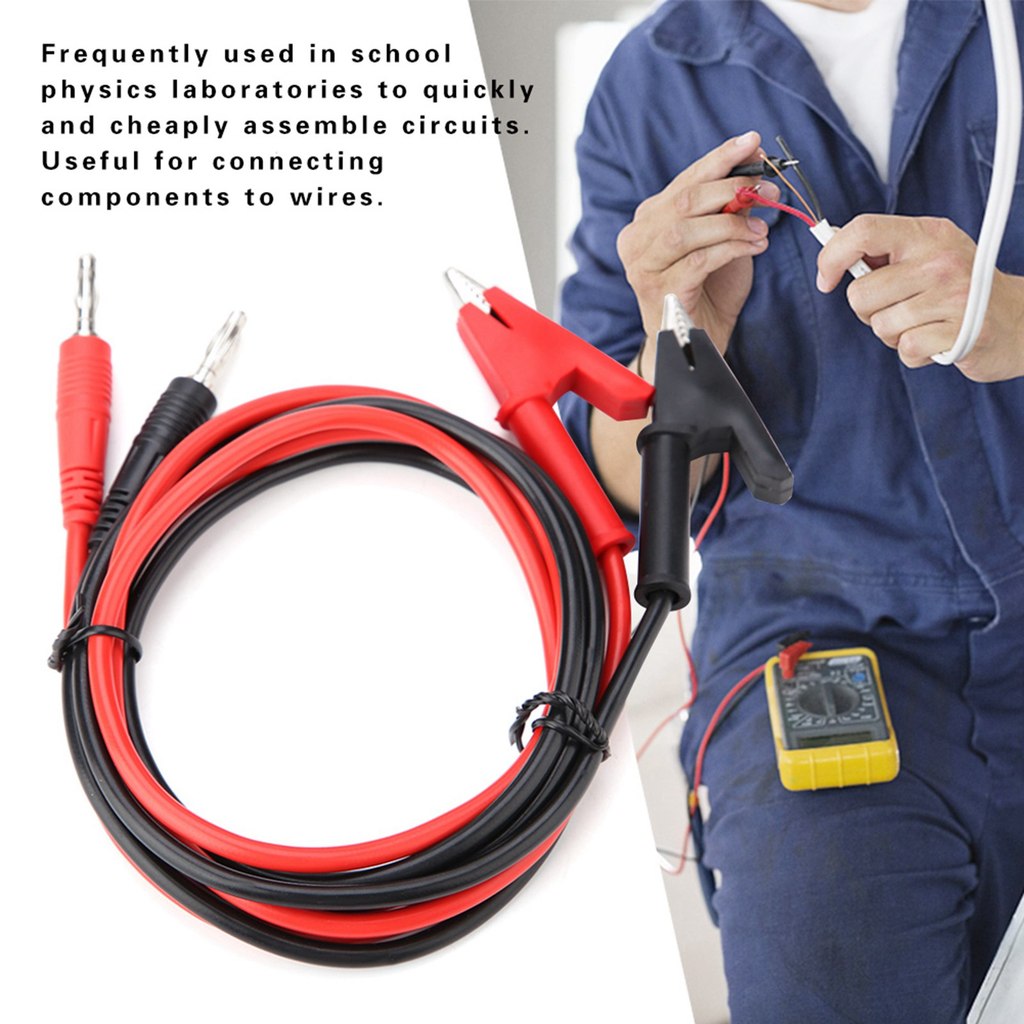 P1040 2Pcs Silicone Banana Plug Crocodile Clip Cable Test Cable Crocodile Clip Test Probe Banana