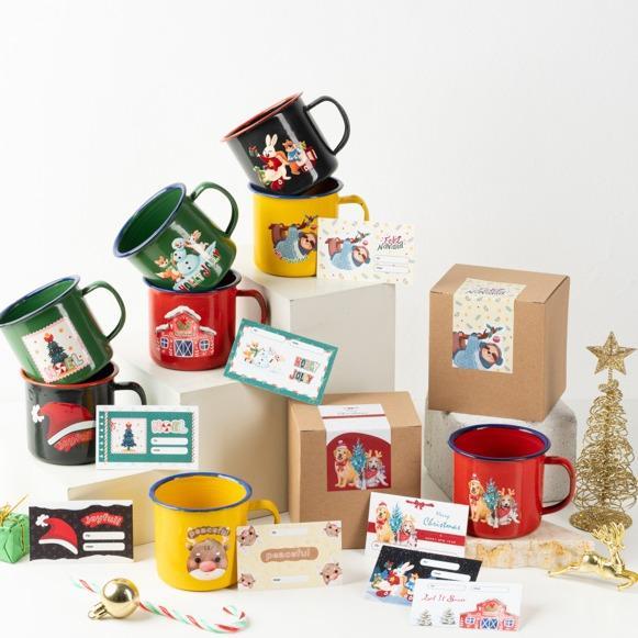 Hampers Natal / Christmas Gelas / Mug Enamel Dengan Tali Dan Hang Tag Pasti Promo