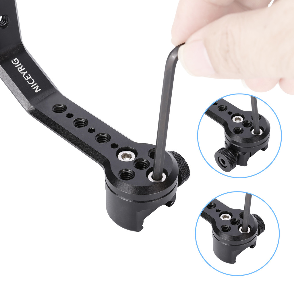 NICEYRIG L-shaped Monitor Mounting Bracket with NATO Rail & Cold Shoe Adapter 360 Rotating Damping