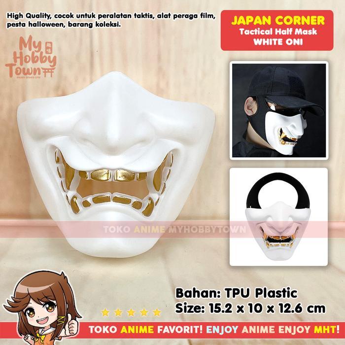 Topeng Anime Jepang Noh Kabuki Hannya Putih Oni Demon Mask Half Face