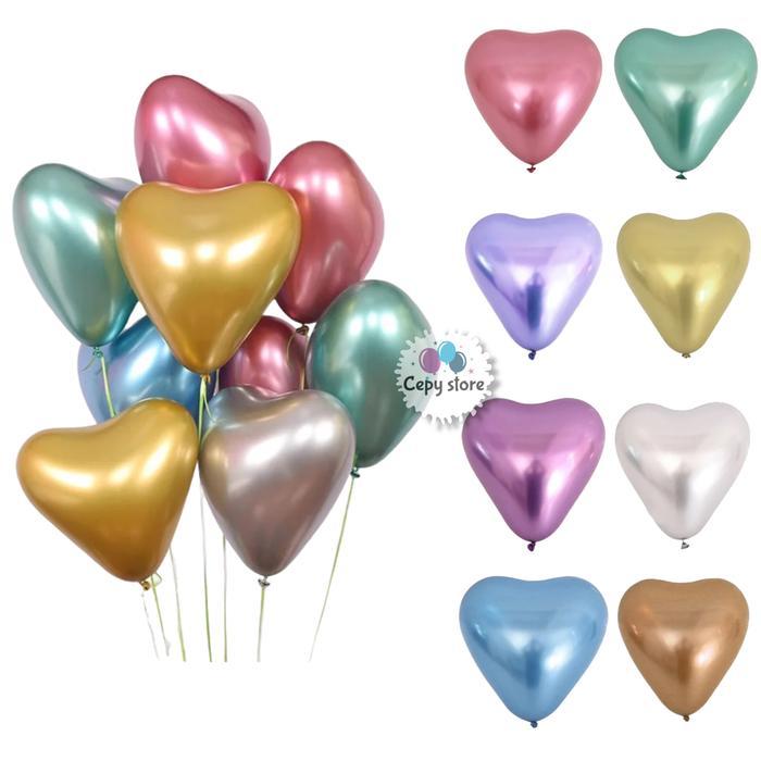 Balon Latex Metalik Chrome Love / Latex Chrome Bentuk Love 12 inch