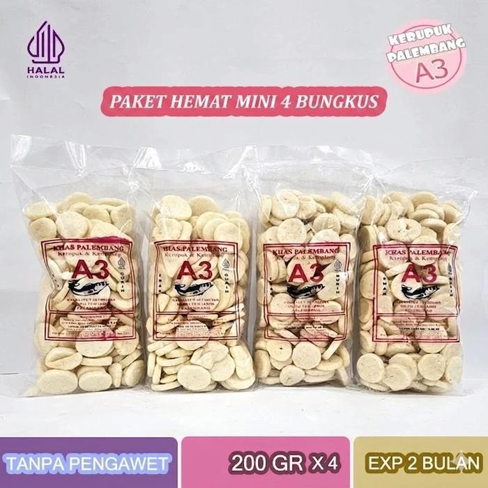 BERKUALITAS PAKET HEMAT MINI 4 BKS 200 GRAM KERUPUK KEMPLANG A3 PALEMBANG