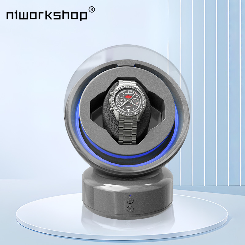 Niworkshop Automatic Watch Winder,1 Slot Watch Storage Case, Space Capsule Design Watch Box with LED