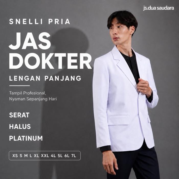 jas dokter pria / sneli pria/ snelly pria / jas putih LENGAN PANJANG merk DUA SAUDARA/ jas dokter