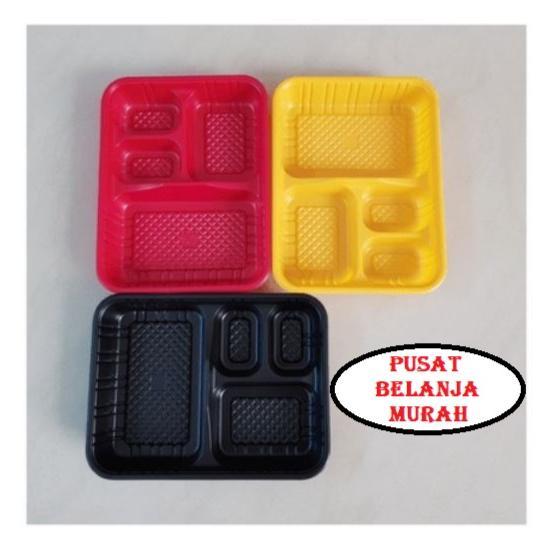 Tempat Makan Bento Sekat 4 Lunch Box Plastik Sekat Empat Warna Hitam