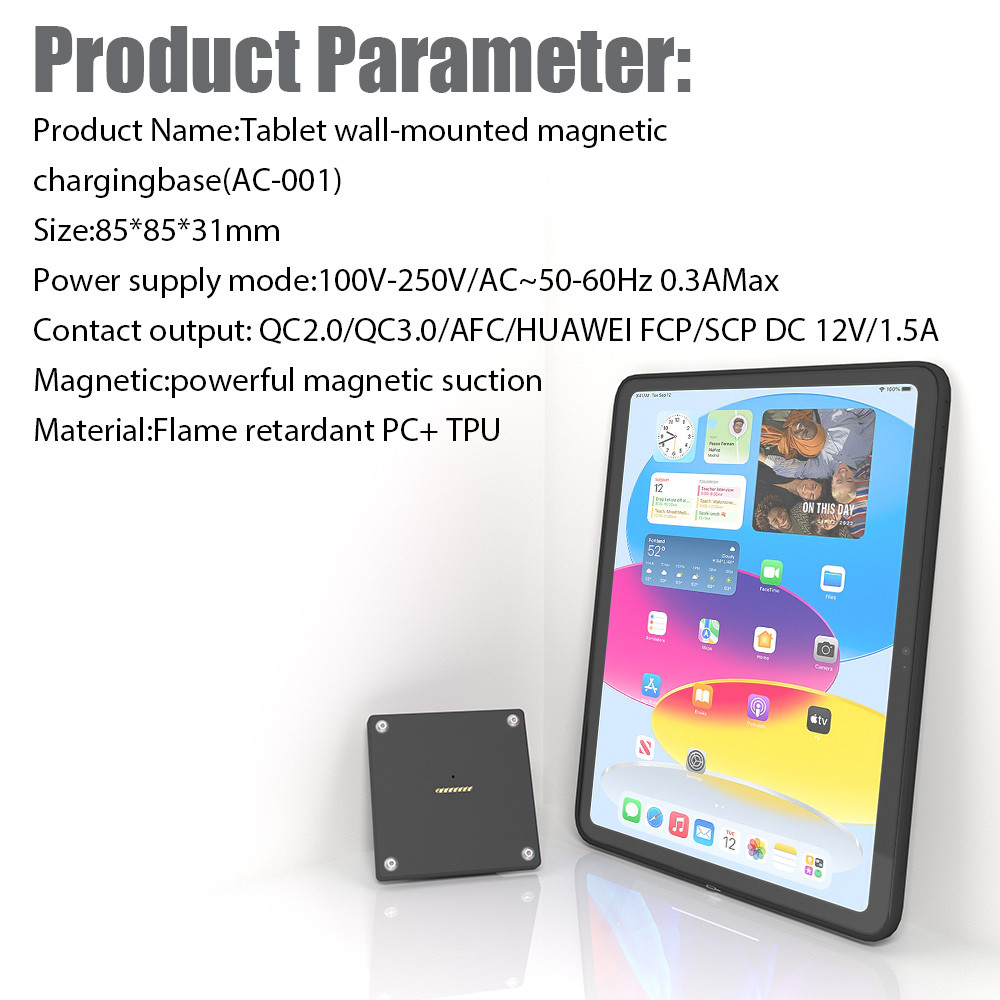 Zilvex AC Magnetic Wall Mount Charger for iPad Pro/Air/Mini 8.3-11-13in 15W Fast Charge Base + Case