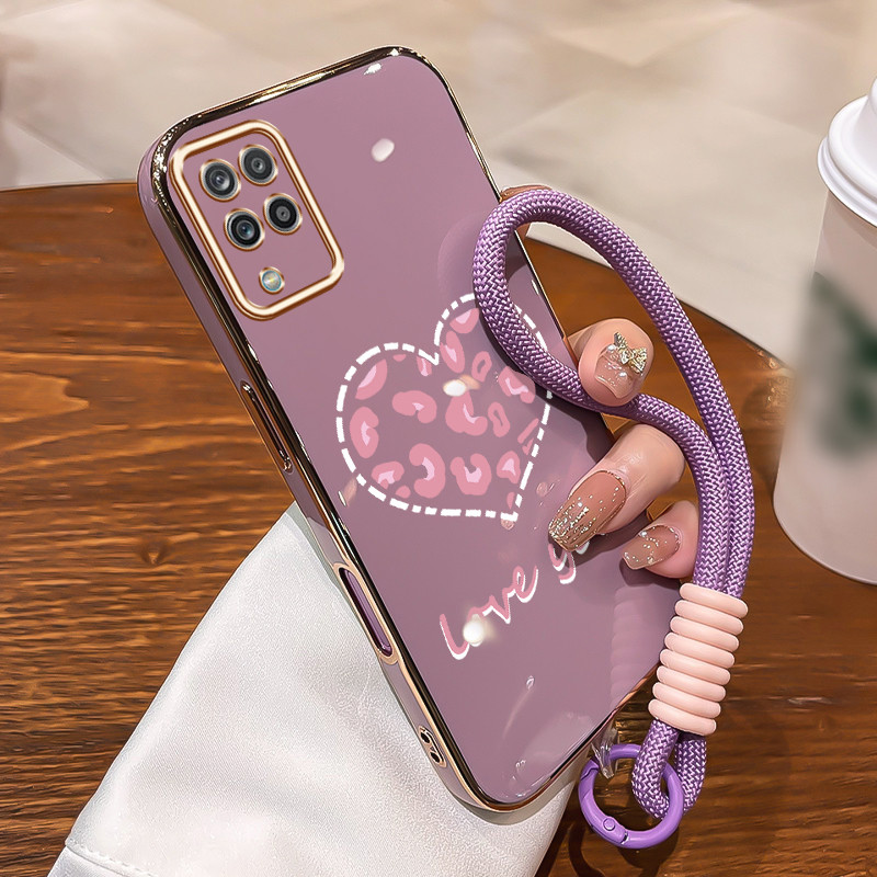 Casing HP Untuk Samsung Galaxy A22 4G A22 5G Case Pink leopard print heart silikon tahan Softcase Ka