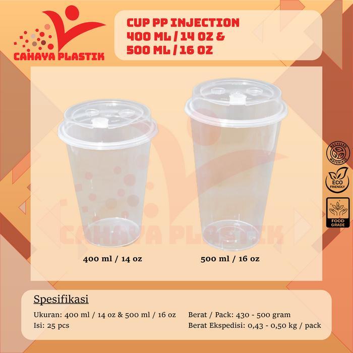 Ada Stok Cup PP Injection 400ml 14oz Gelas Plastik Bobba Cheese Tea 14oz