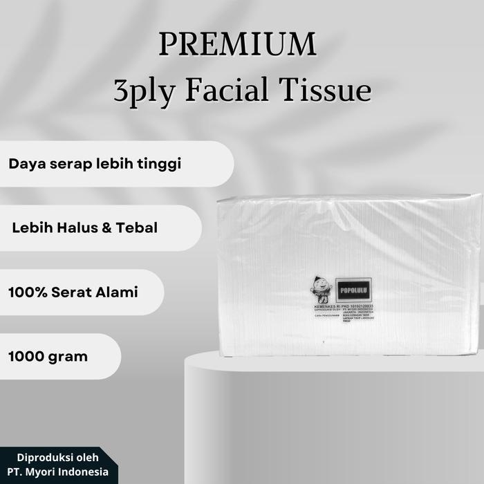 Tissue 3 ply 1kg / 1000gr POPOLULU Facial Tissue