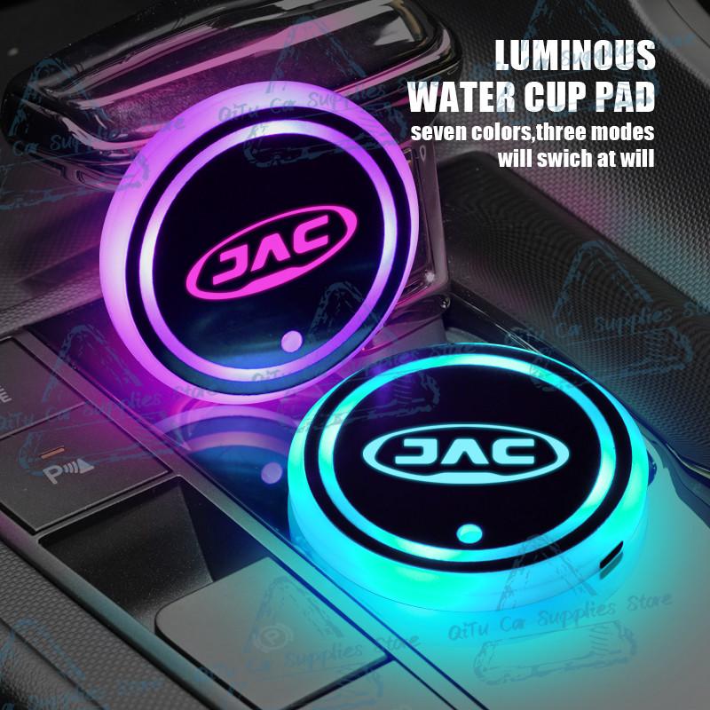 USB Rechargeable For JAC Logo Refine Rein S2 J3 Vapour JS2 JS4 Emblem 7 Colorf LED Car Water Cup Mat