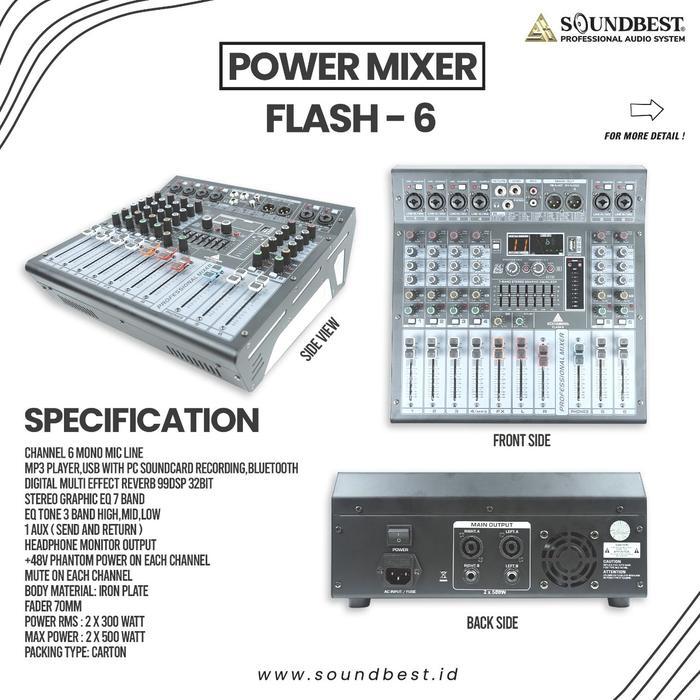Power Mixer Soundbest Flash 6 Mixer 6 Channel Bluetooth