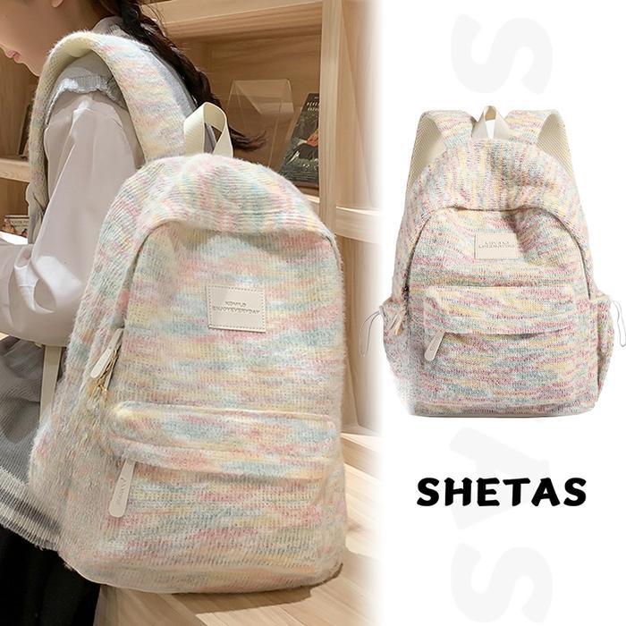 Elizabeth - Pelangi Mewah Rajutan Tas Ransel Mini Tas Travelling Wanita Ransel Lucu Mini Backpack