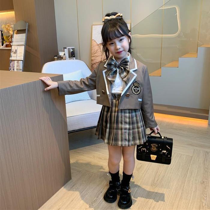 (PS) Girls' JK college style jacket for children's Blazer shirt pleated skirt children's JK uniform