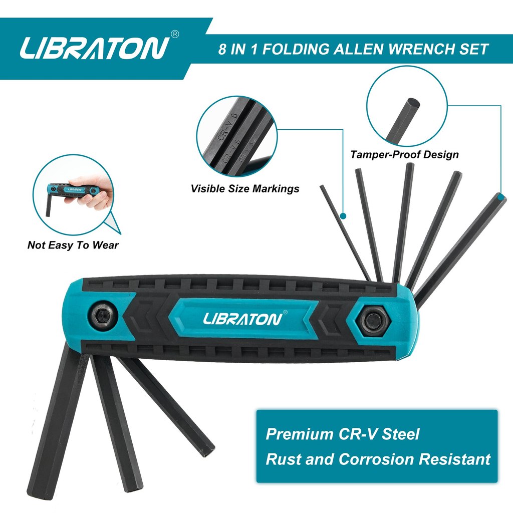 LIBRATON 8 in 1 Folding Allen Wrench Set Metric Allen Key Set Tool Or Folding Tamper Proof Torx Key